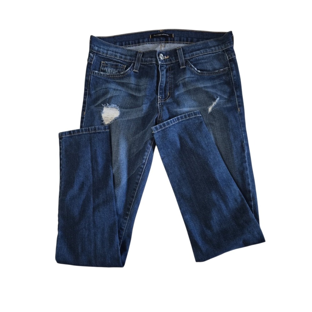 Flying monkey Jeans 25 Juniors Blue Denim Low Rise Skinny Stretch Distressed Ank